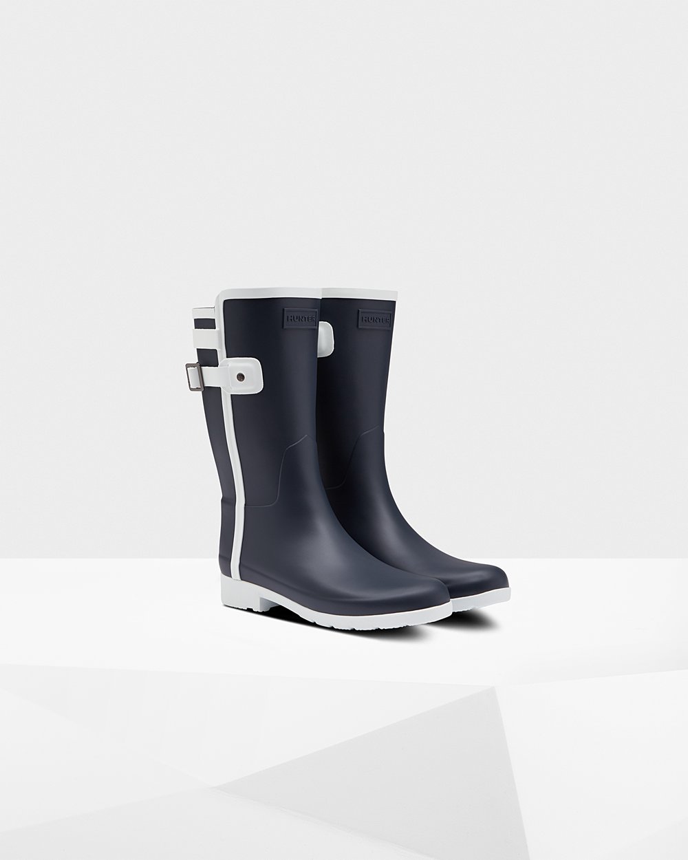 Hunter Mujer Refined Slim Fit Contrast - Botas de Lluvia Azul Marino/Blancas - 351-RUYNFL